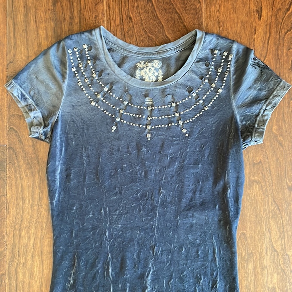 Velvet Stone Gray embellished fitted Tee - size Small